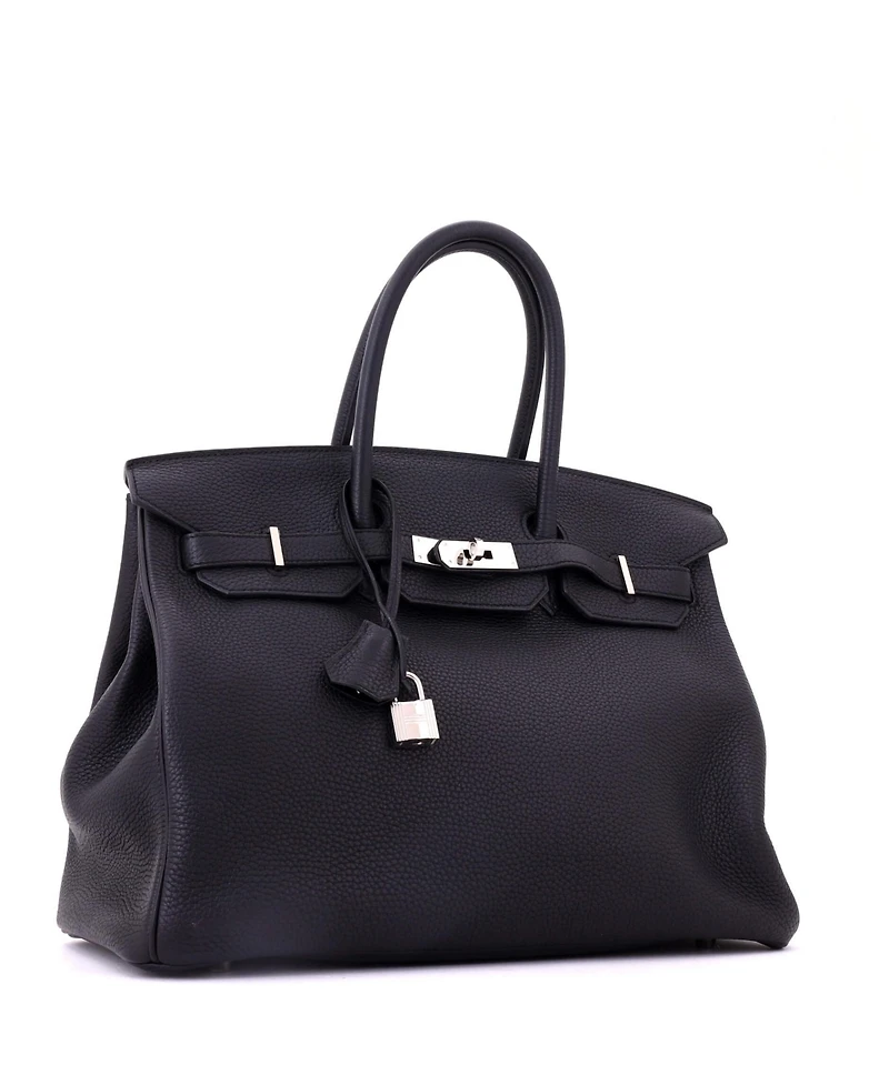 Pre-Owned HERMES Birkin 35 Handbag Black Clemence with Palladium Hardware