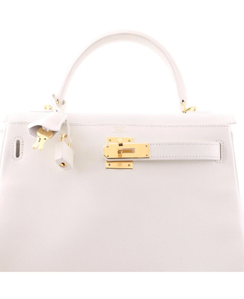 Pre-Owned HERMES Kelly 28 Handbag White Evercolor with Gold Hardware