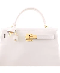 Pre-Owned HERMES Kelly 28 Handbag White Evercolor with Gold Hardware