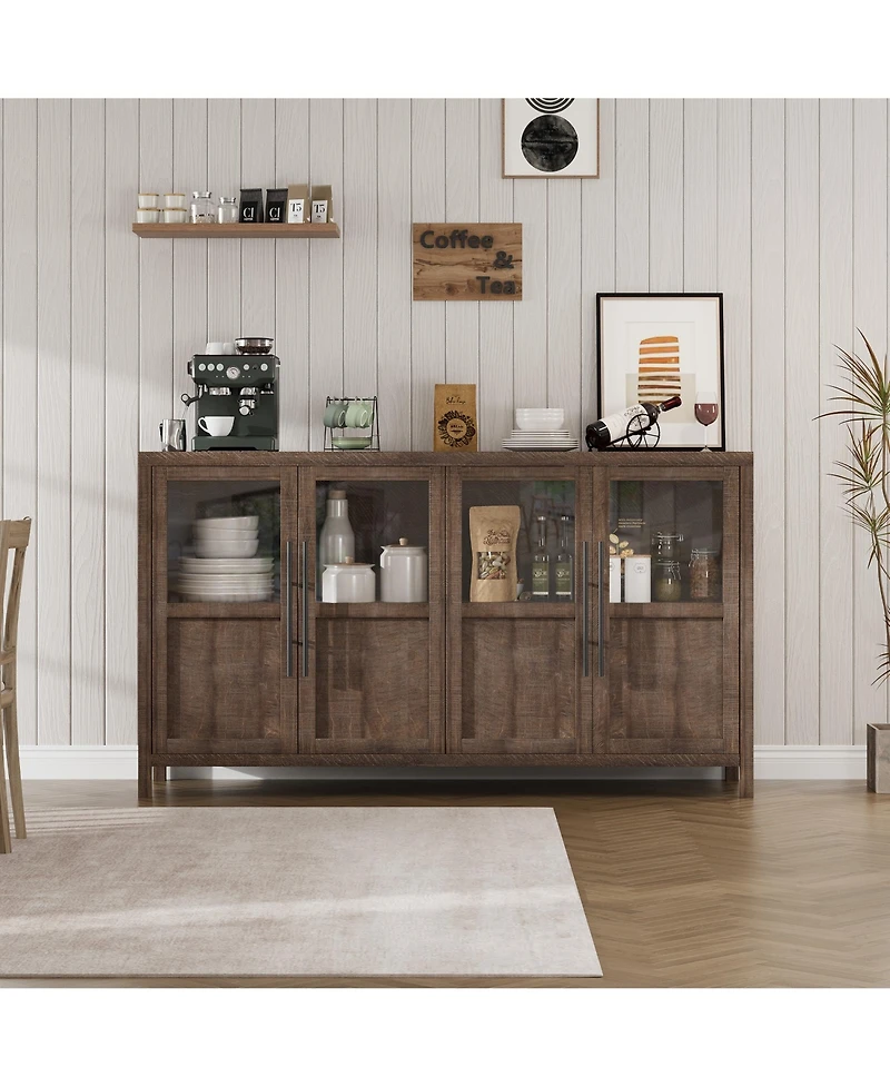 homfan Buffet Cabinet with Glass Doors and Storage, Sideboard for Kitchen, Dining Room, Living Room