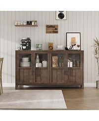homfan Buffet Cabinet with Glass Doors and Storage, Sideboard for Kitchen, Dining Room, Living Room