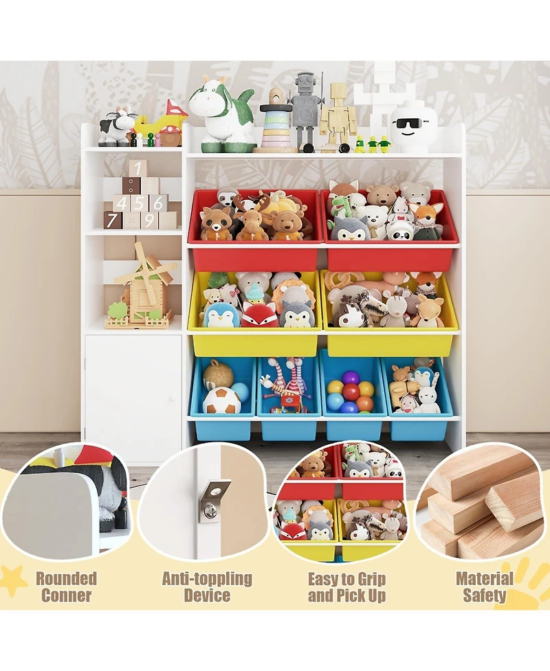 homfan 4-Tier Kids Toy Organizer with 8 Removable Bins and 3 Storage Cubbies, Bookshelf for Bedroom, Playroom Nursery