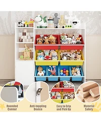 homfan 4-Tier Kids Toy Organizer with 8 Removable Bins and 3 Storage Cubbies, Bookshelf for Bedroom, Playroom Nursery