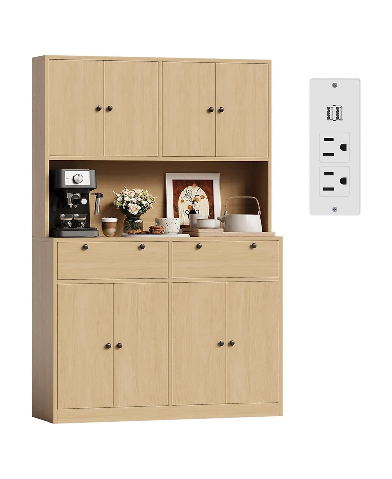 homfan 71-Inch Tall Kitchen Pantry with Charging Station, Drawers and Doors, Storage Hutch for Dining Room
