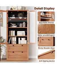 homfan 71 Inch Tall Kitchen Pantry Cabinet with Glass Doors, 2 Drawers and Adjustable Shelves
