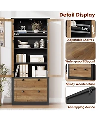 homfan 71 Inch Tall Kitchen Pantry Cabinet with Glass Doors, 2 Drawers and Adjustable Shelves