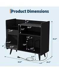 homfan Record Player Stand with Led Lights, Charging Station and Sliding Door, Holds Up to 350 Vinyl Albums