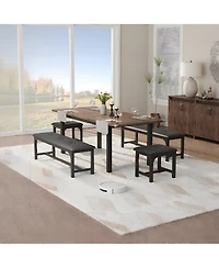 homfan Extendable Rectangular Dining Table, Water Resistant Engineered Wood Table with Metal Legs, Easy Assembly Stylish Home Dining Furniture