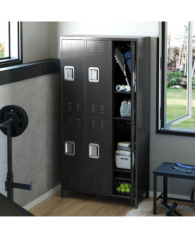 homfan Heavy Duty Steel Storage Locker, 6 Doors, 12 Hooks, Ventilated and Rust-Resistant, Locking Organizer for Office, School, Gym