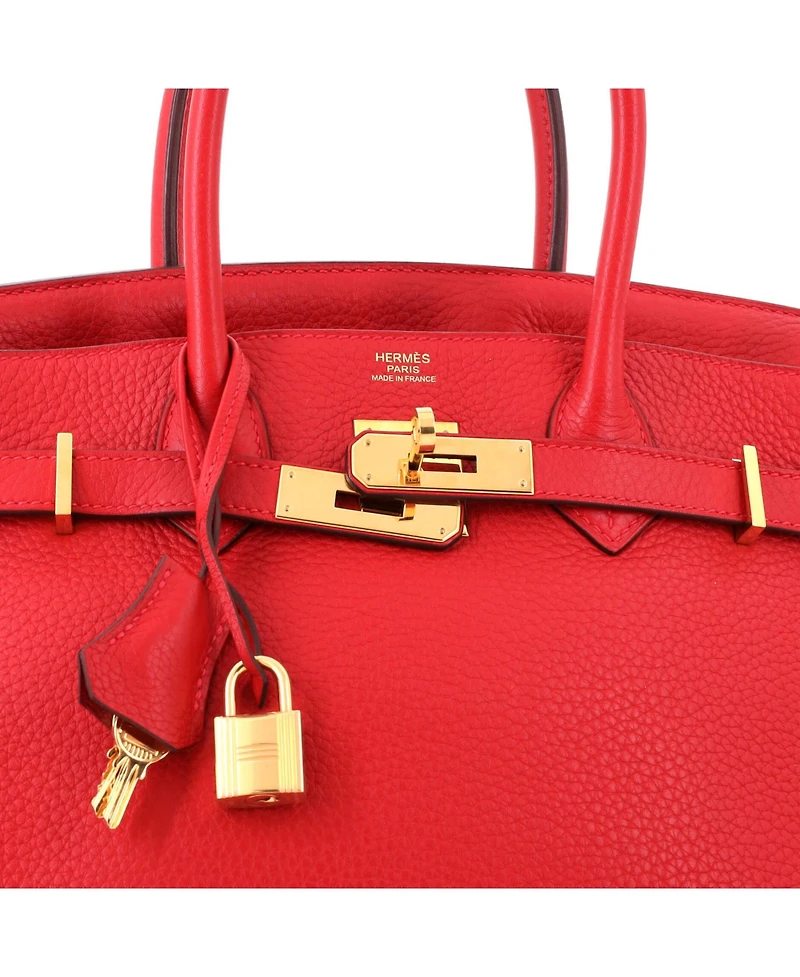 Pre-Owned HERMES Birkin 30 Handbag Red Clemence with Gold Hardware