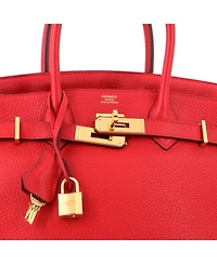 Pre-Owned HERMES Birkin 30 Handbag Red Clemence with Gold Hardware
