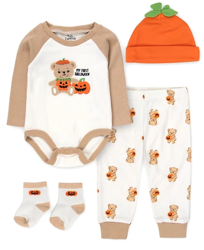 Baby Essentials Boys' My First Halloween Bear Bodysuit, Jogger Pants, Socks and Hat, 4-Piece Set