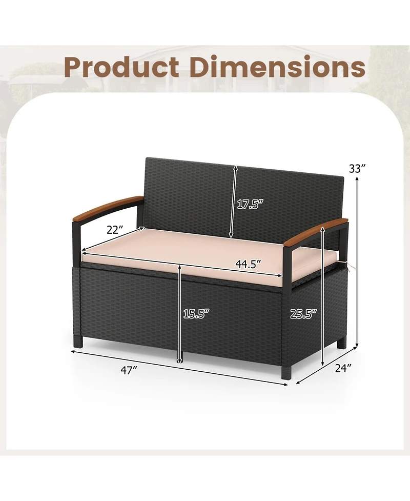 Slickblue Patio Storage Bench with Cushion and Deck Box Compartment
