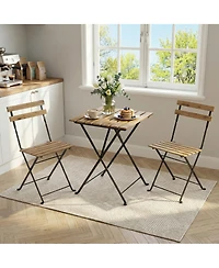 homfan Bistro Table and Chairs Set of 2, 3-Pieces Patio Bistro Set, Folding Design, No Assembly Need, Outdoor/Indoor Outdoor Patio Furniture Set