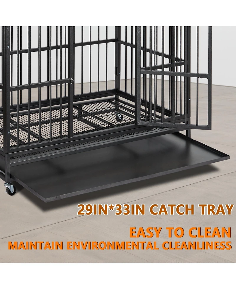 homfan Large Dog Crate and Outdoor Kennel, 47 Inch Galvanized Steel Cage with Lockable Double Doors and Wheels for Large Dogs
