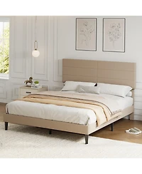 homfan Queen Size Bed Frame with Adjustable Headboard, Upholstered Platform Bed with Wood Slat Support, No Box Spring Needed