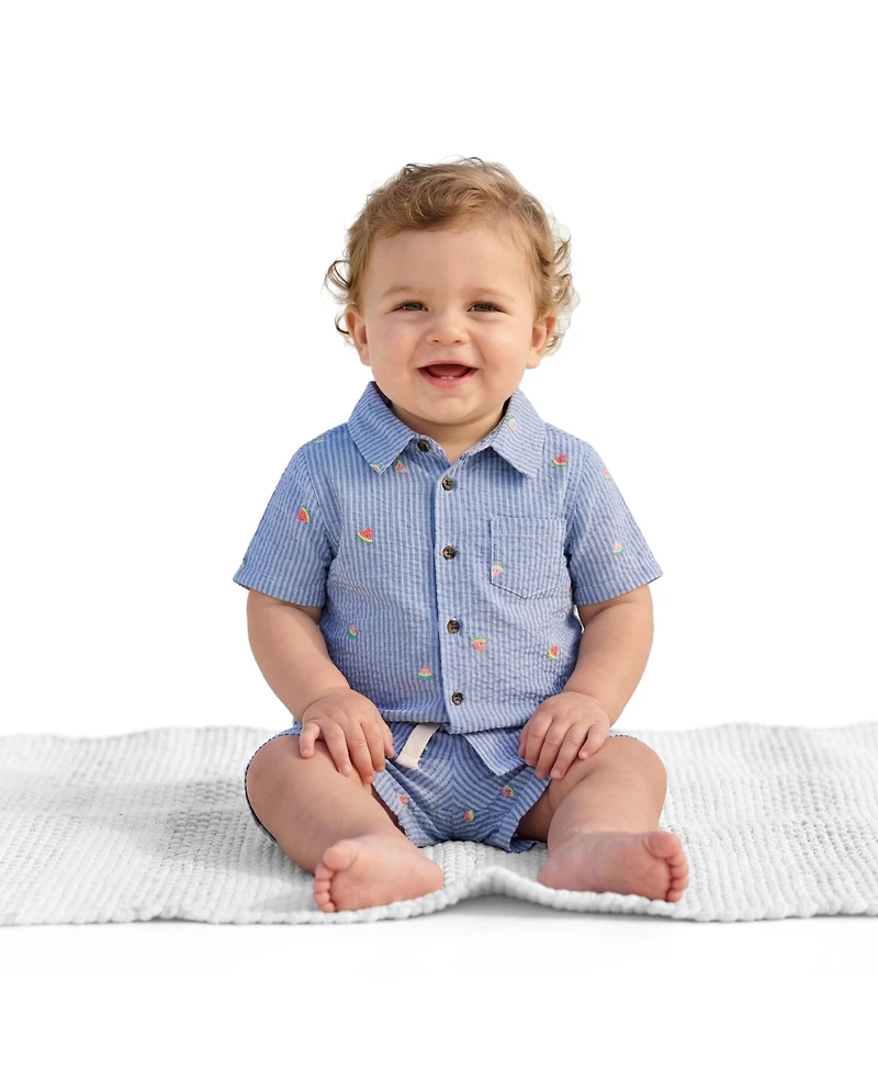 Andy & Evan Boys 9-12M, 18-24M Watermelon Stripe Buttondown and Short Set