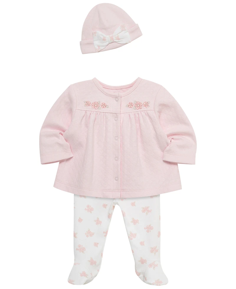 Little Me Baby Girls' Long-Sleeve Cardigan, Pants and Hat, 3-Piece Set