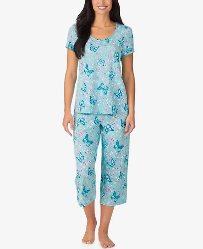 Cuddl Duds Women's Short-Sleeve Top & Cropped Pants, 2-Piece Pajama Set