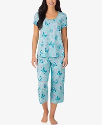 Cuddl Duds Women's Short-Sleeve Top & Cropped Pants, 2-Piece Pajama Set