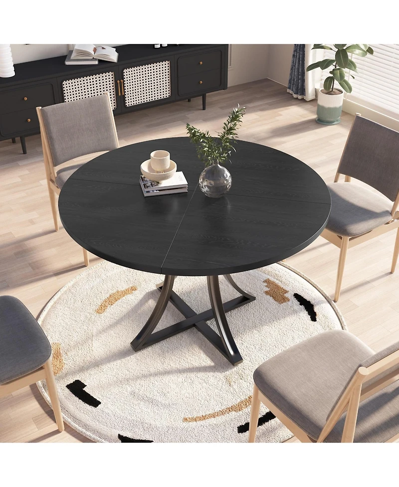 gaomon Space-Saving Modern Industrial Round Dining Table for 4-6 Oak-Look Wood Top Sturdy Metal X-Base Rustic Style