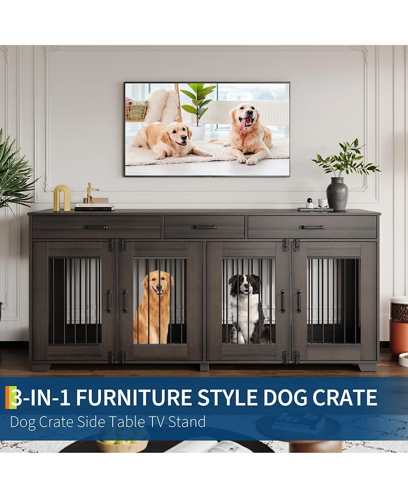 Homfan Furniture Style Dog Crate with 2 Storage Drawers and Iron Indoor Dog Kennel End Table, Heavy Duty Pet Cage for Medium Large Dogs