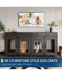 Homfan Furniture Style Dog Crate with 2 Storage Drawers and Iron Indoor Dog Kennel End Table, Heavy Duty Pet Cage for Medium Large Dogs