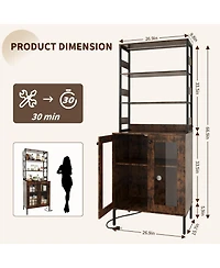 homfan 67-Inch Farmhouse Bakers Rack with Power Outlet and Led Lights, Coffee Bar Cabinet Storage