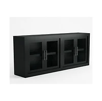 homfan 70.8" Mid Century Modern Sideboard Buffet Cabinet, 4 Glass Doors for Living Room Kitchen