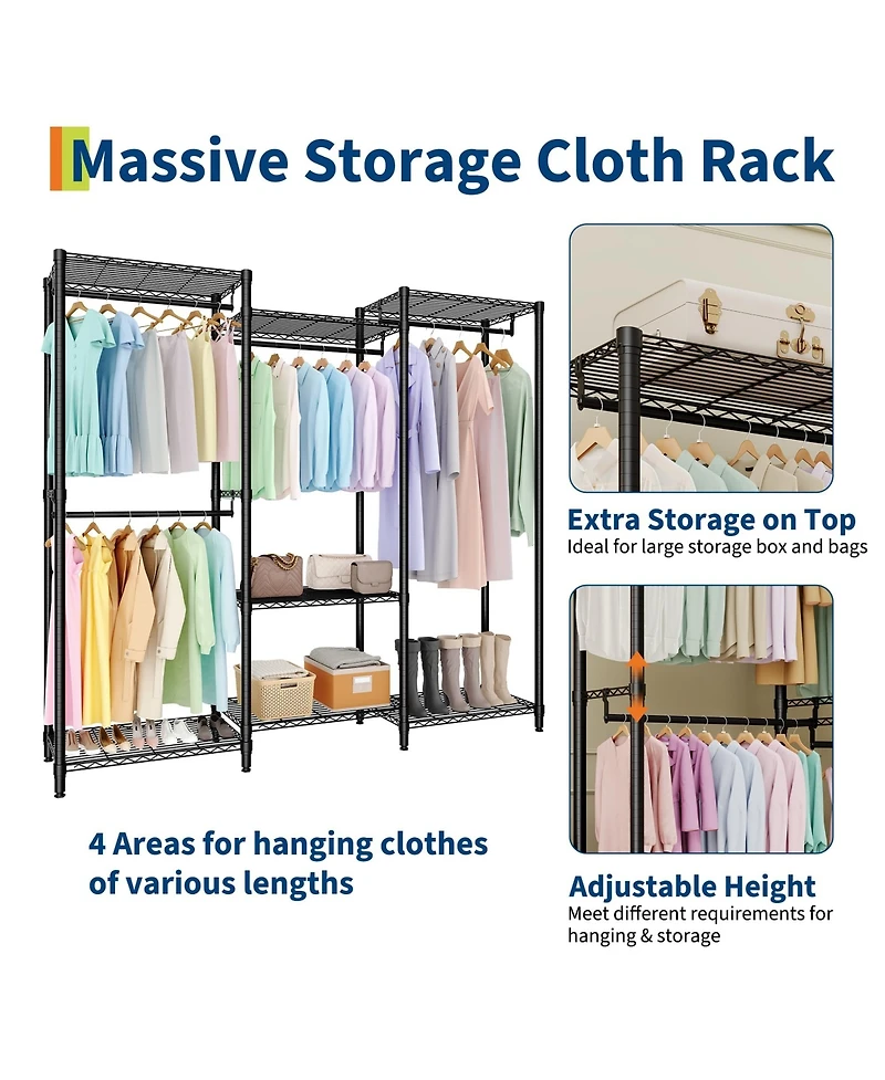 homfan Heavy Duty Armorie, 76 Inch Metal Storage Wardrobe with Adjustable Shelves and 4 Hanging Rods for Bedroom or Closet