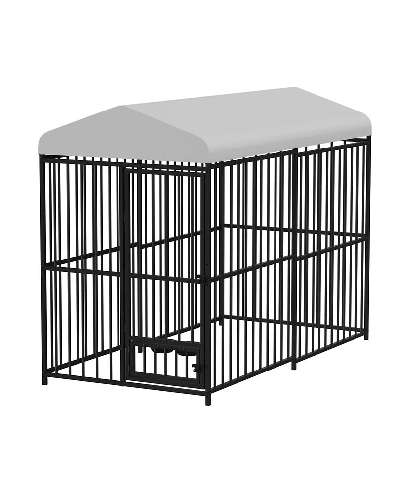 homfan Outdoor Dog Kennel Heavy Duty Metal Cage with Waterproof Roof and Security Lock, Feeding Door and Bowl for Large Dogs