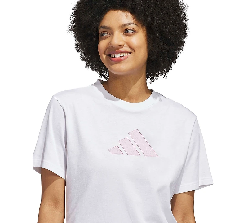 adidas Women's Gingham Big Logo Graphic Crewneck Cotton T-Shirt