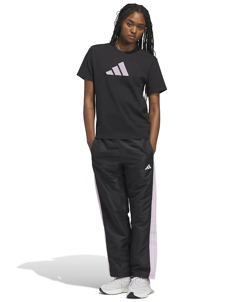 adidas Women's Gingham Big Logo Graphic Crewneck Cotton T-Shirt