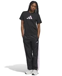 adidas Women's Gingham Big Logo Graphic Crewneck Cotton T-Shirt