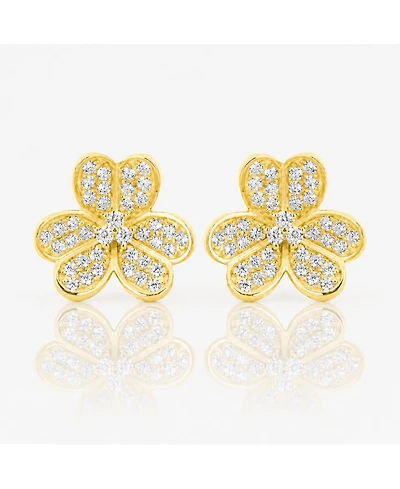 Suzy Levian Sterling Silver Cubic Zirconia Lavish Flower Stud Earrings