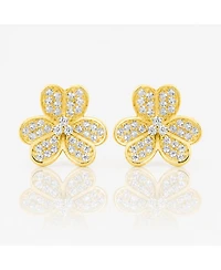 Suzy Levian Sterling Silver Cubic Zirconia Lavish Flower Stud Earrings