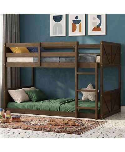 Sailvan Twin over Floor Bunk Bed with Panelled Headboard, Solid Rubber Wood Foundation