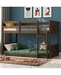 Sailvan Twin over Floor Bunk Bed with Panelled Headboard, Solid Rubber Wood Foundation