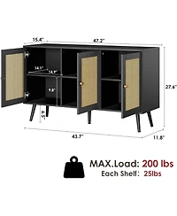 homfan Living Room Table Sets of 2, Includes 47" Rattan Tv Stand Storage Cabinet and Coffee Table with Storage Shelf