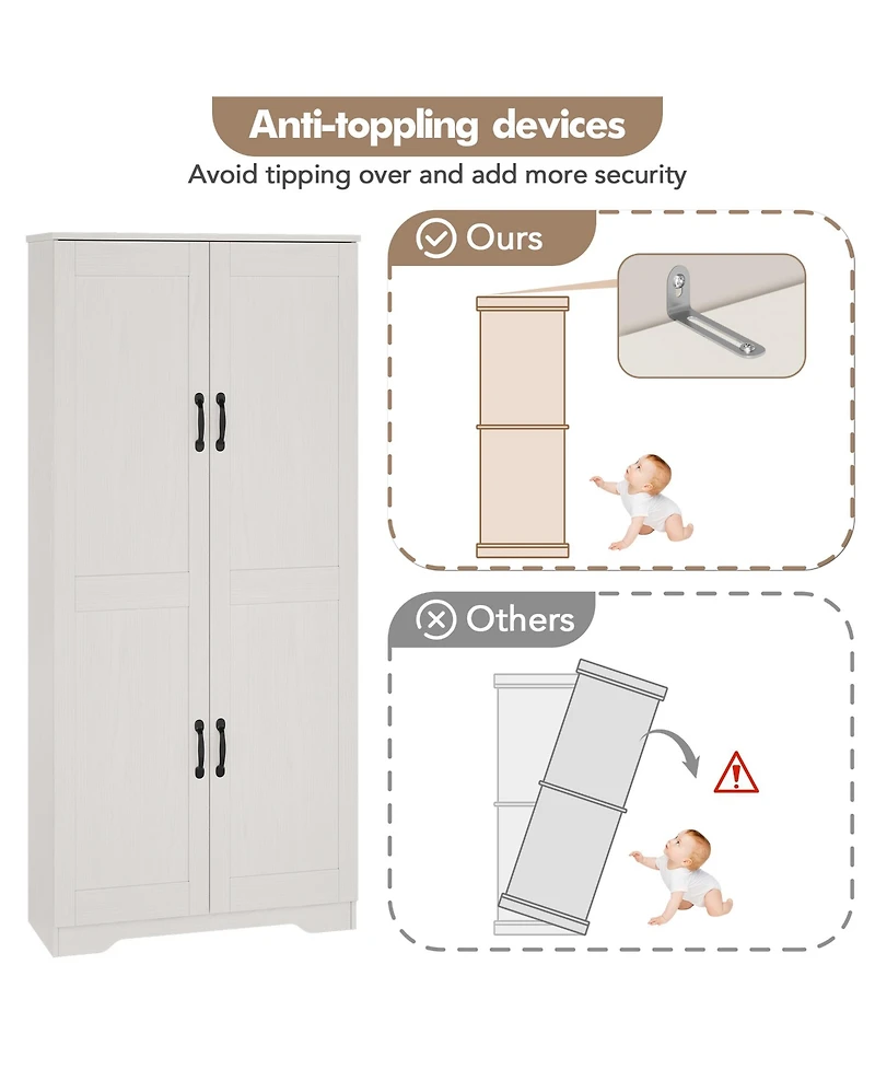 homfan 60" Tall Pantry Cabinet with Adjustable Shelves Freestanding Mdf Cupboard with Anti-Tip Device for Kitchen Bathroom Living Room