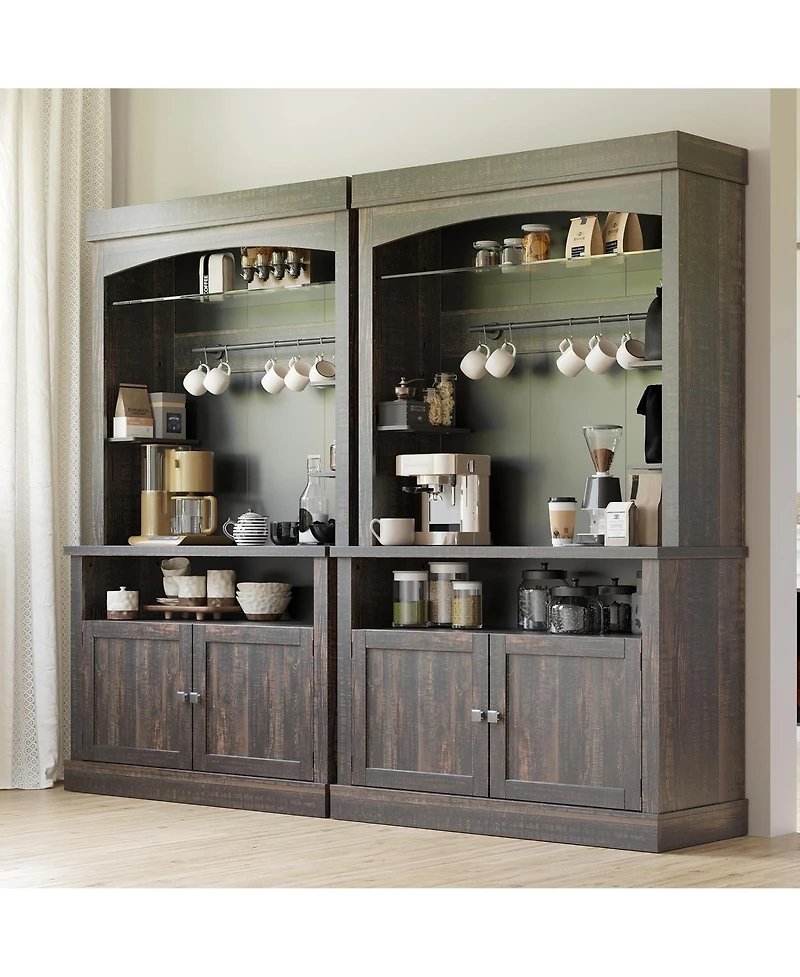 homfan 42-Inch Coffee Bar Cabin et with Led Lights and Storage Shelves for Kitchen Dining Room,
