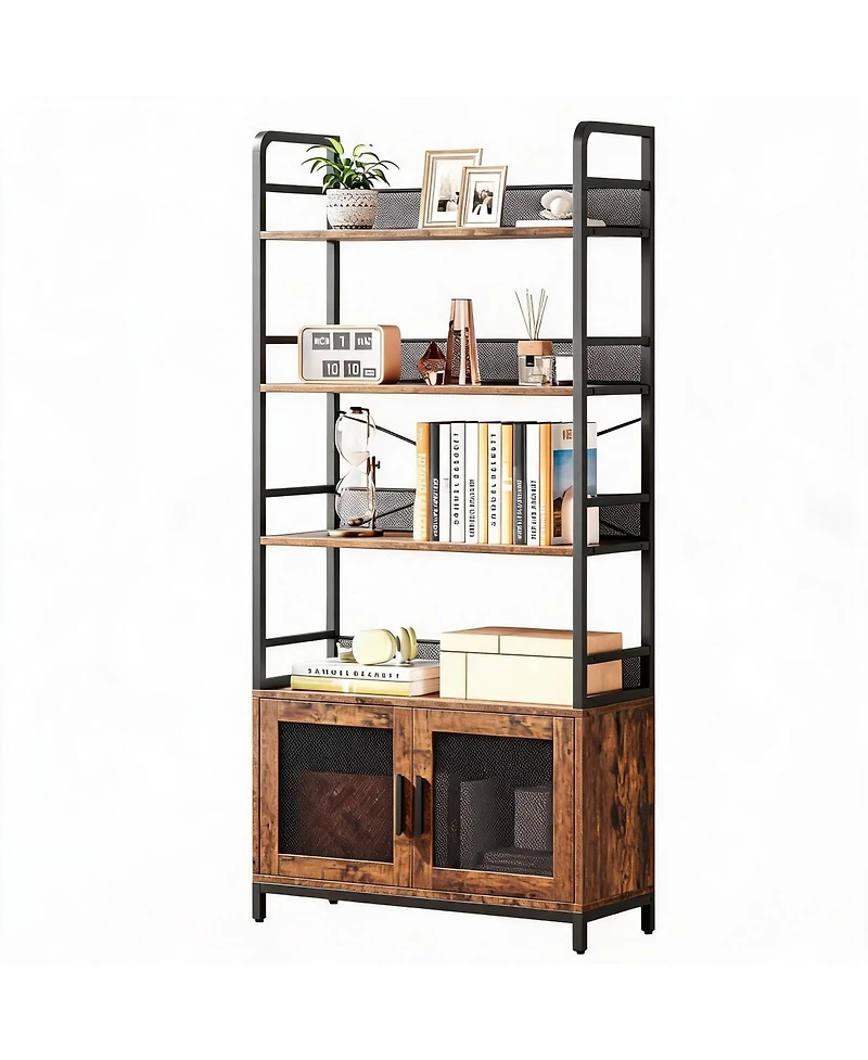 homfan Industrial 4-Tier Bookshelf with 2 Drawers, Tall Bookcase for Living Room, Bedroom and Home Office
