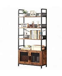 homfan Industrial 4-Tier Bookshelf with 2 Drawers, Tall Bookcase for Living Room, Bedroom and Home Office