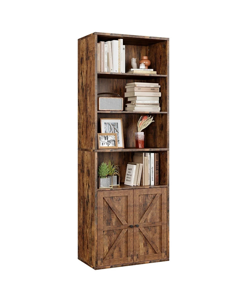homfan Set of 2 Industrial Bookcase with Doors 71.4" Tall Bookshelf with Storage Shelves for Living Room or Office