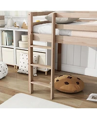 Sailvan Twin Low Loft Bed with Slide, Ladder, Safety Guardrails, Rubber Wood