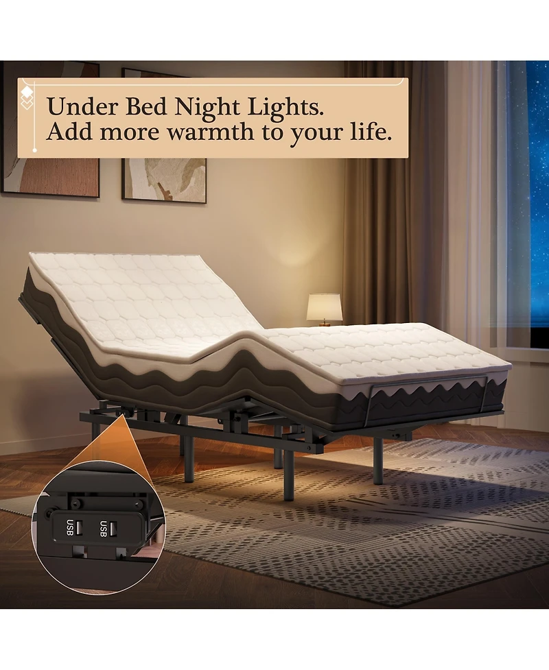 homfan Twin Adjustable Bed Frame, Wireless Remote, Memory Function, Head and Foot Lift Incline for Lying Reading Watching Tv Fatigue Backache