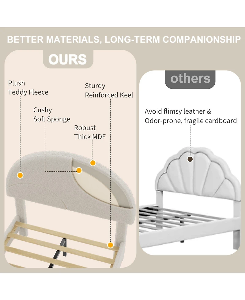 homfan Twin Modern Kids Bed Frame with Arch Boucle Upholstered Headboard, Sturdy Wooden Slats, Noise Free, No Box Seasonal Needed, Easy Assembly