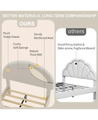 homfan Twin Modern Kids Bed Frame with Arch Boucle Upholstered Headboard, Sturdy Wooden Slats, Noise Free, No Box Seasonal Needed, Easy Assembly
