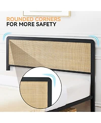 homfan Bed Frame with Storage Space Under The Bed, Bed Frame with Rattan Headboard and Footboard, Sturdy Platform Bed Frame, No Box Spring Needed