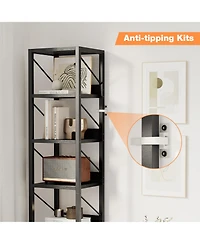 homfan 6 Tier Narrow Bookshelf Tall Skinny Bookcase with Metal Frame, Rustic Industrial Display Rack for Bedroom Living Room Home Office